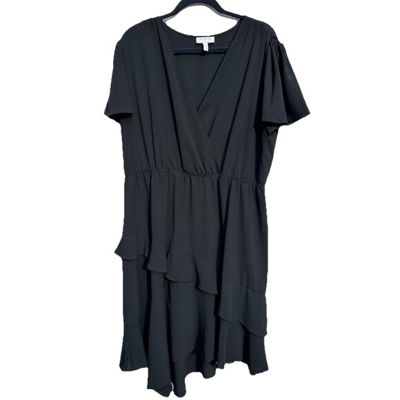 Women's Black SZ XXL Ruffle Elastic Waist Midi Dress Silky Witchy Whimsigoth - Picture 1 of 10